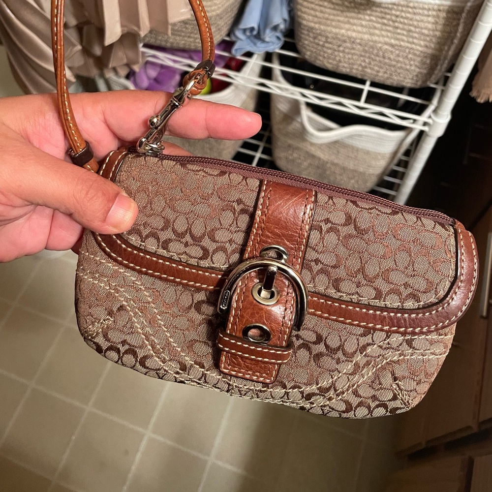 Vintage Coach Tan and Brown Signature Wristlet